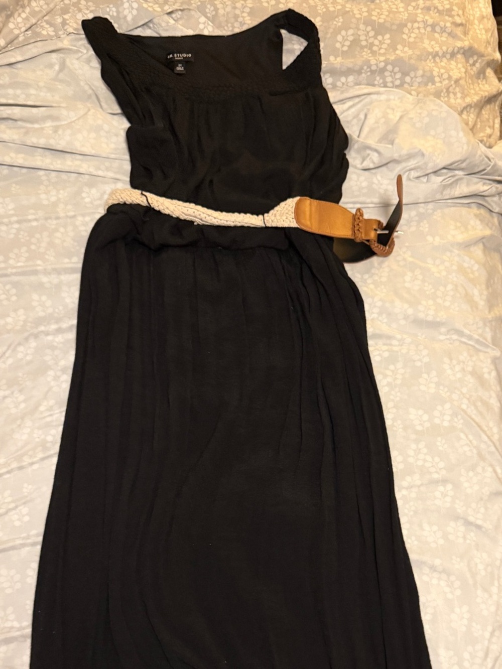 I.N. Studio Women's 2X Black Sleeveless Maxi Dress Belted Plus Size